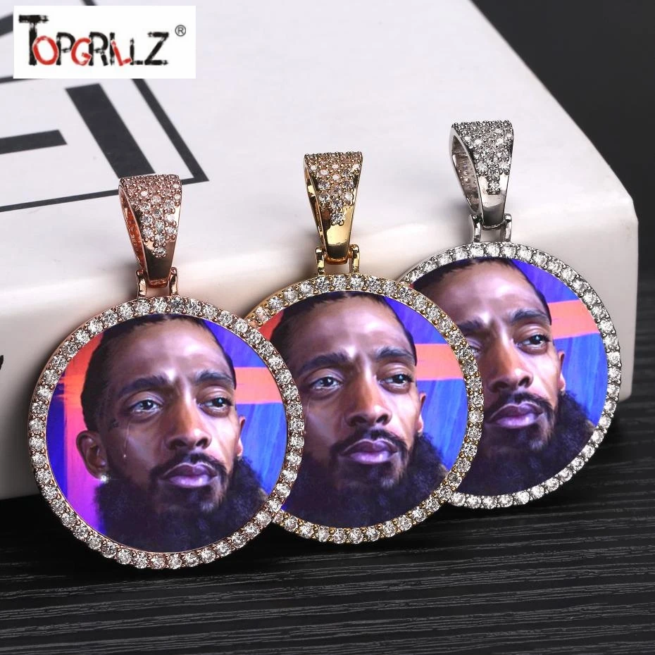 Online Medallones de memoria de foto personalizados COLLAR COLGANTE macizo con cadena de tenis joyería de Hip Hop cadenas de circón cúbico personalizado regalo