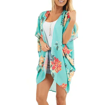 

Women's Floral Loose Open Front Cover Top Ladies Fashion Summer Floral Printed Flare Sleeve Chiffon Top Jacket