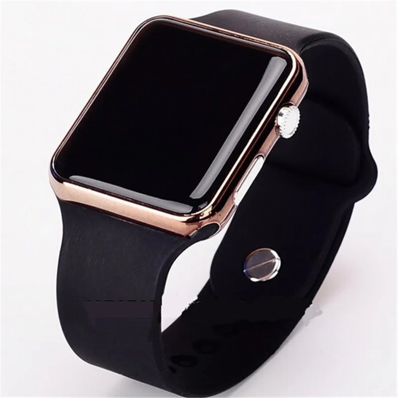 

2019 new hot Square Mirror Face Silicone Band Digital Watch Red LED Watches Metal frame WristWatch Sport Clock Hours 4colour