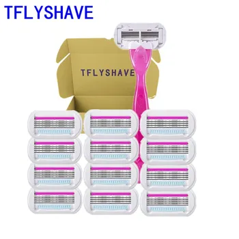 

TFLYSHAVE 1pcs Holder 12pcs Blades Shaving Blades for Women Razor Blades 4 Layer Blade Deep Cleaning and Mild