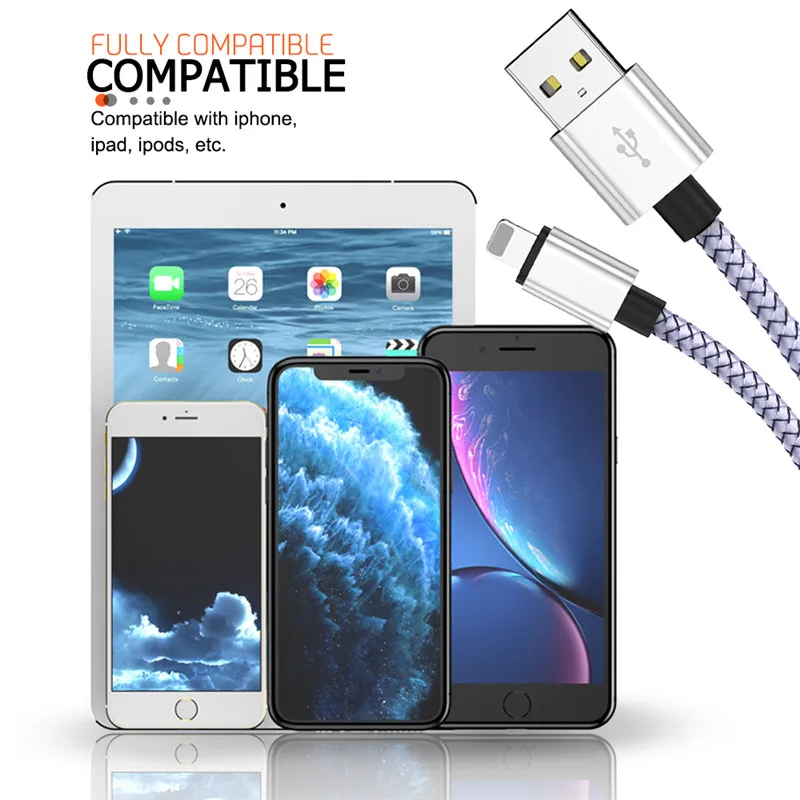 USB кабель для зарядного устройства для iPhone 3.0A, быстрая зарядка, usb кабели, шнур для iPhone 11 Pro Max X 8 7 6 6S Plus 5 5S, iPad, длинный короткий