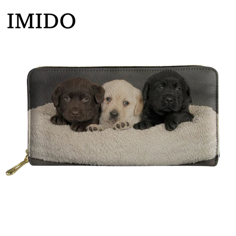 IMIDO новые модные женские кошельки 3D животное Лабрадор собака шаблон длинный кожаный кошелек для женщин Многофункциональный PU сумки для карт