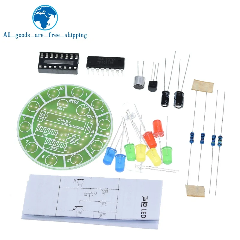TZT 1/5PCS CD4017 bunte sprachsteuerung rotierenden LED licht kit elektronische herstellung diy kit ersatzteile student Labor – Detail 7