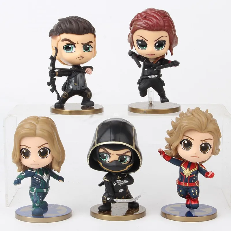 

5Pcs/set Anime Captain Marvel Carol Danvers Black Widow Hawkeye Decoration Birthday Gift PVC Action Figure Toy OPP 13CM V1260