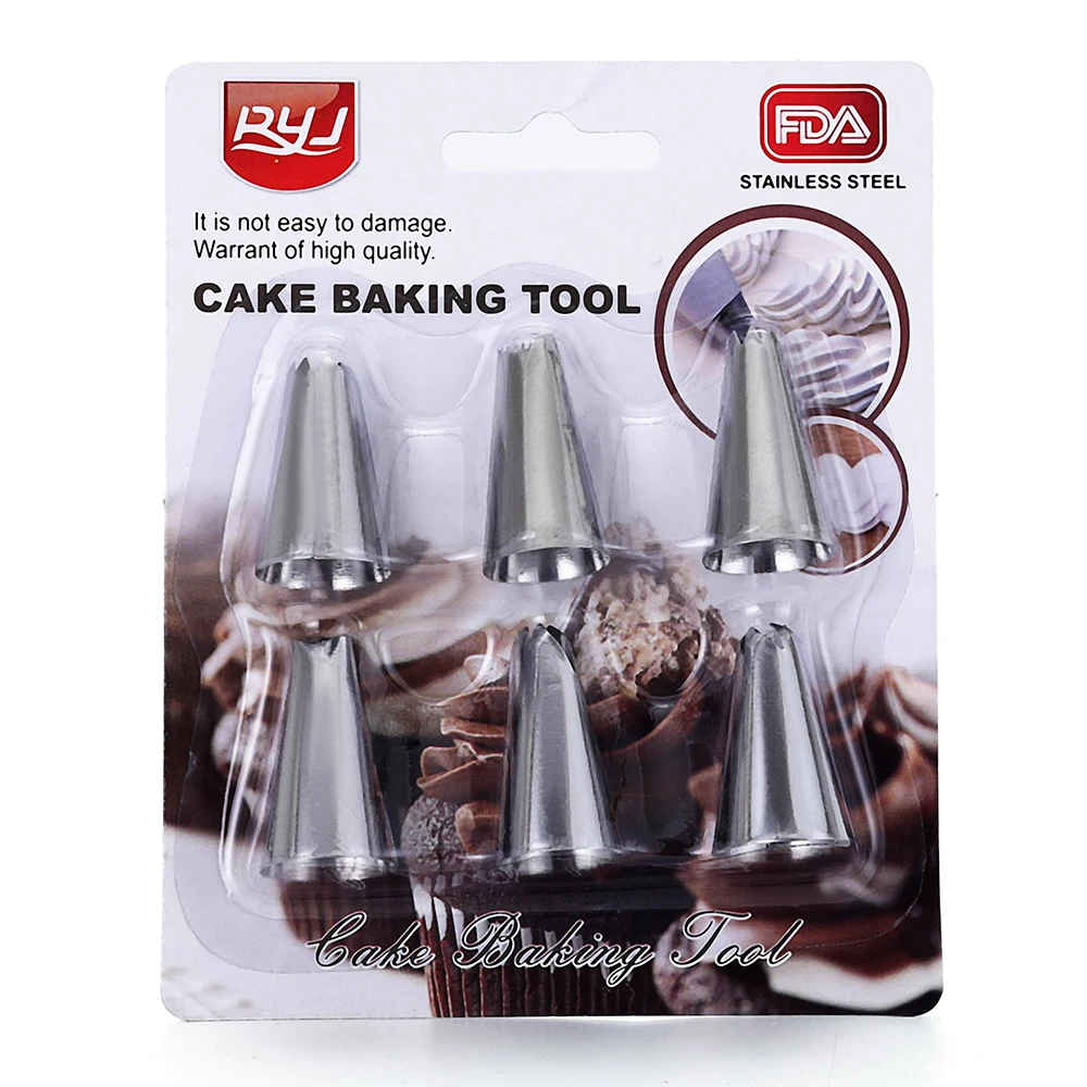 6Pcs/set Cake Decoration 3D Cake Creamy Flower Mouth Stainless Steel Icing Piping Nozzles Pastry Tips DIY Cake Baking Mold Tools