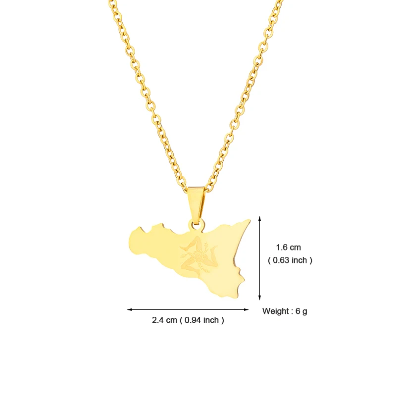 Italy Sicily Map Flag Pendant Necklace for Women Men Stainless Steel Gold Color / Silver Color Ethnic Anniversary Party Jewelry