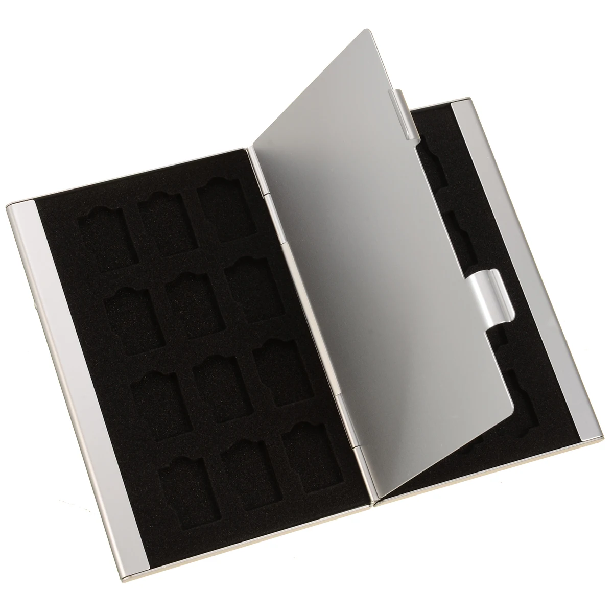 Computer Internal Storages 1pc 24IN1 EVA Spomge Slots TF Cards Storage Case Box Silver Aluminum Alloy Shell 9.2*6*1cm