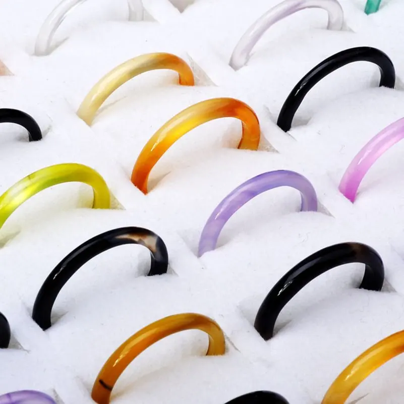 Ring Bulk Lots Jewelry Mixed Color Thin Natural Stone Ring Smooth Round Finger Rings Jewelry For Women Men 20pcs finger ring ring set