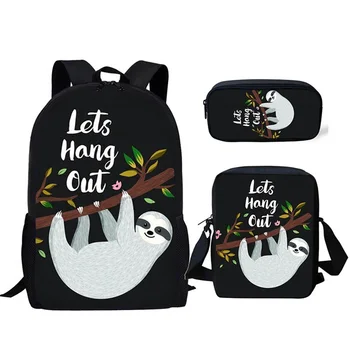 

School Bags for Children Animal Sloth School Backpack Kids 3pcs/set Custom pattern Schoolbag Book Bag Girls Shoulder Softback
