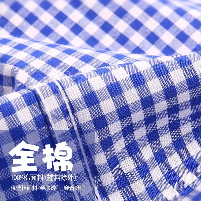 

Summer Short-sleeved Plaid Pure Cotton BOY'S New Style Shirt Cotton 100% Child Children Students Casual Fold-down Collar Class B