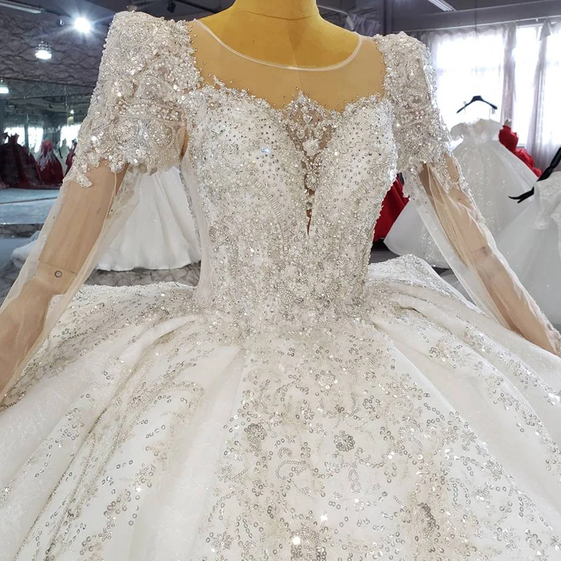 HTL2270 Plus Size Wedding Dress With Sleeves O Neck Shiny New Ball Gown Wedding Dresses Shiny Glitters Robe De MariéE Luxueuse 4
