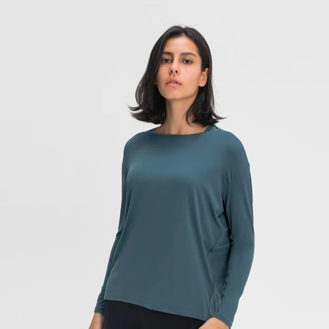 Nepoagym HEART Long Sleeve Workout Tops Women Silky Loose Fit Yoga Top Brushed Material Sports Shirt Ladies Workout Tops Dark Green