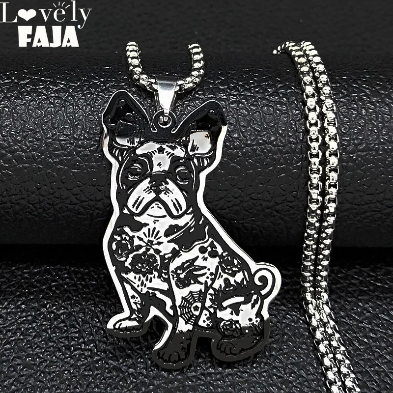 

2019 French Bull Terrier Stainless Steel Chain Necklace Women Silver Color Necklace Fashion Jewelry Christmas Gift joyas N19822