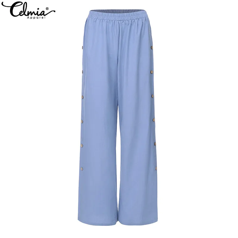 Celmia Fashion High Waist Wide Leg Pants S-5XL Women Trousers Streetwear Buttons Casual Capris Female Sexy Split Pantalon 7