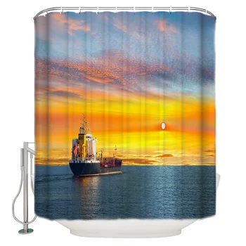 

Vintage Mordern Design Printed Bath Curtain Oil Painting Ship Morning Sunshine Shower Curtain Polyester Fabric 3d Curtains
