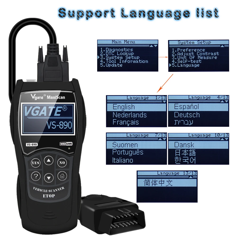 Автомобильный диагностический инструмент OBD2 Vgate VS890 автомобильный считыватель