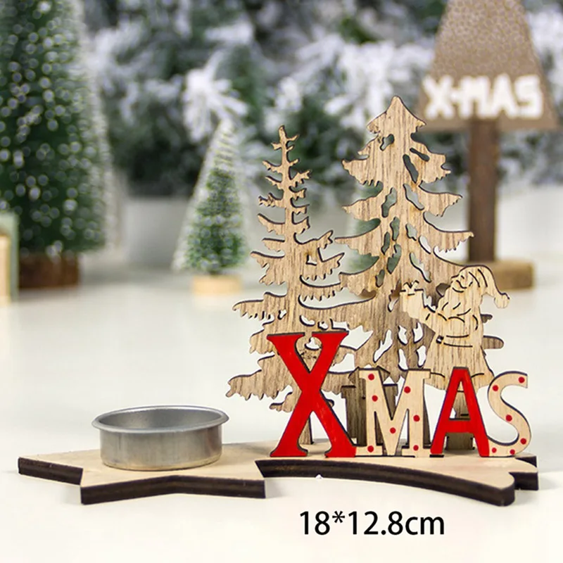 Wood Painted DIY Christmas Candlestick Pentagram Noel Xmas Letter New Year Party Desktop Christmas Decorations