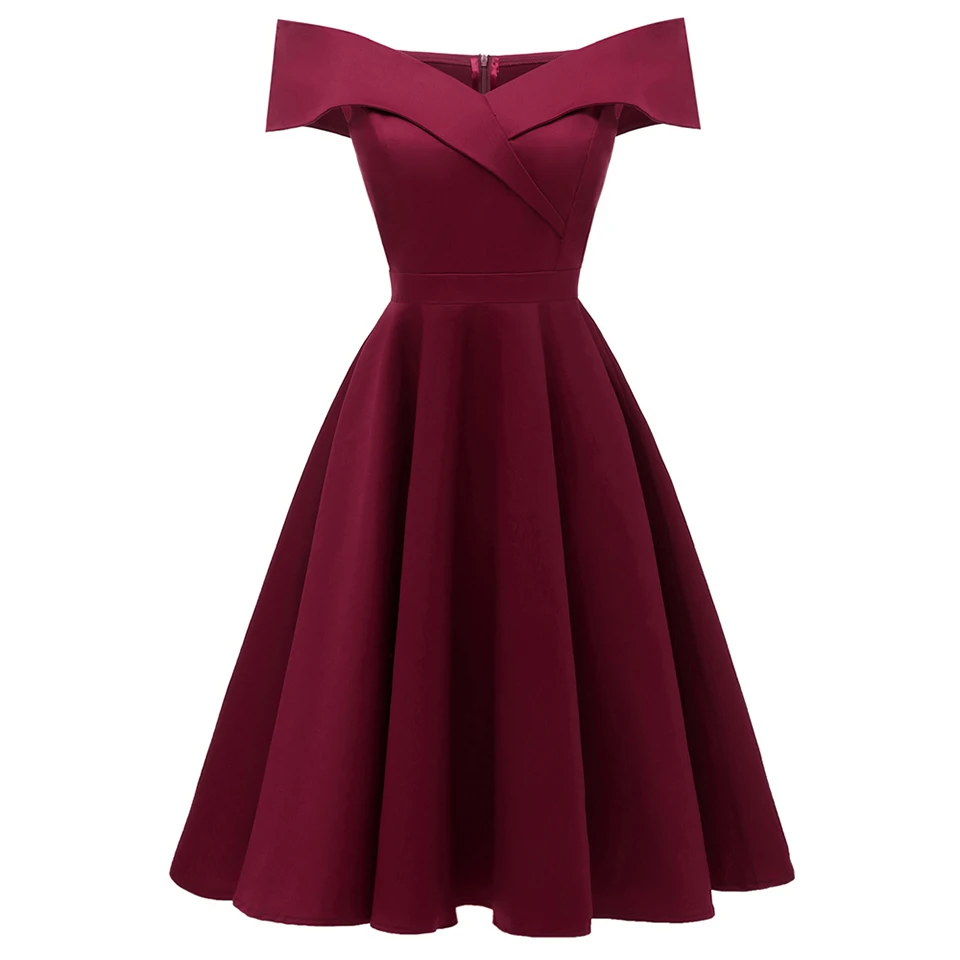 Prix Dressv robe de cocktail bordeaux pas cher épaule robe de soirée de graduation manches courtes robe de cocktail de mode élégante