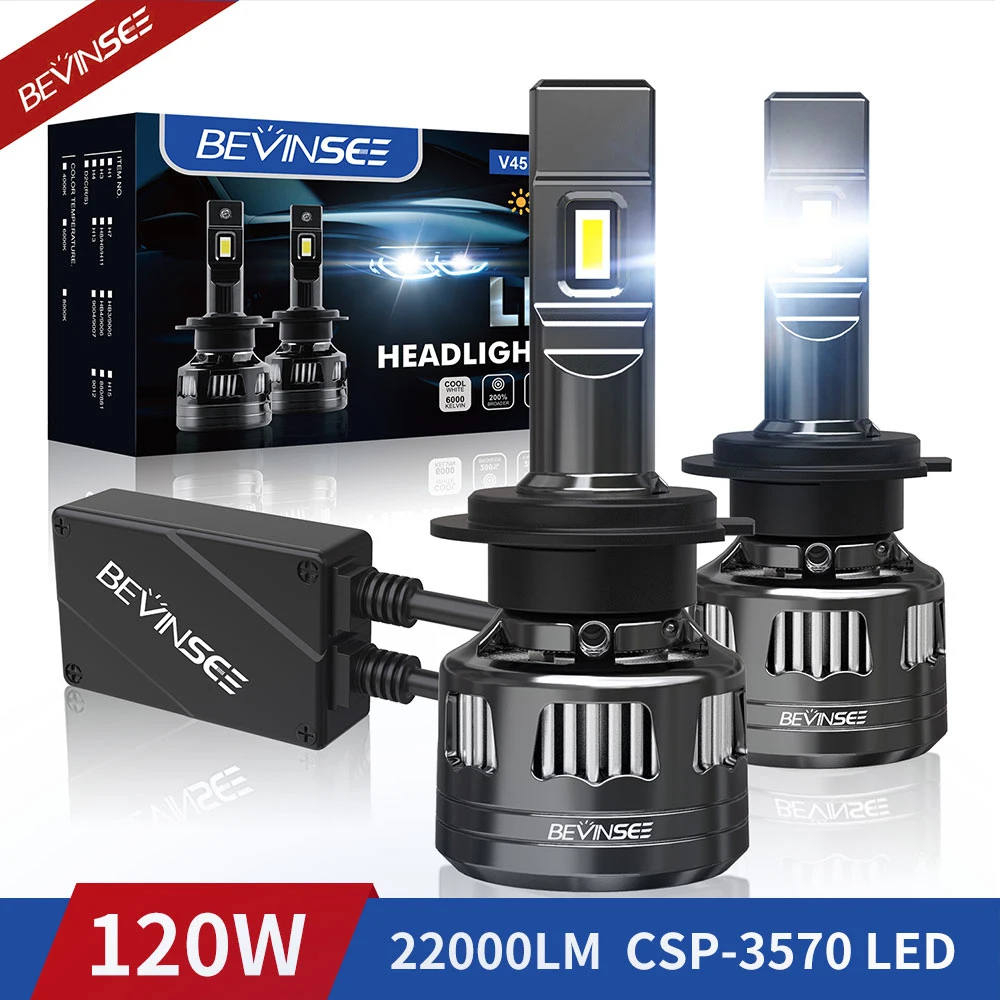 Bevinsee H7 H4 LED Lights Bulbs 9005 HB3 9006 HB4 H8 H9 H11 9012 Headlight 120W 22000LM 6000K White Car Headlamp 2pcs V45 | Автомобили и