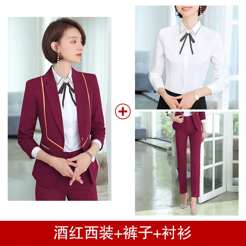 3-piece set Женский костюм, брючный костюм, женский брючный костюм, деловой высококачественный элегантный пиджак и штаны, костюм из 2 предметов для офиса для женщин - Цвет: 3-piece set