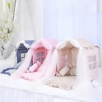 

Pet Tent Dens Cat Basket Removable And Washable Cute Princess Teddy Kennel Soft Cozy Pets sleeping Pad Cats House Pets Supplies