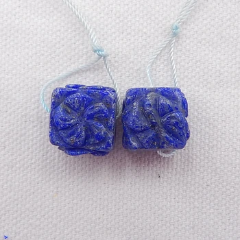

Hot sale, Square Carved Lapis Lazuli Flower Earrings,15x15x15mm，11.8g