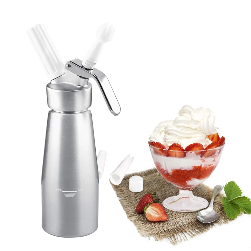 

Professional Whipped Cream Dispenser 250Ml Cream Whipper with Sturdy Aluminum Body and Head - Half Pint Whipper Creates 2-3 Pint