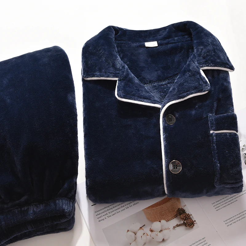 Winter Coral Fleece Pajamas for Men Dormir Lounge Sleepwear Man's Bedroom Home Clothes Pijamas Thicken Bedgown Warm Pyjamas PJs