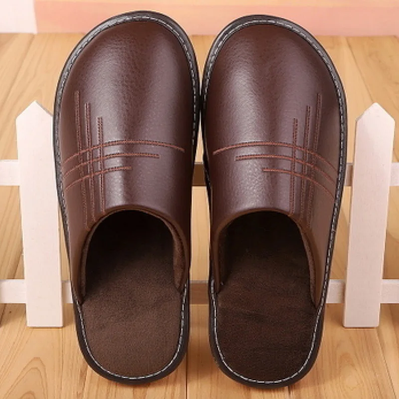 Soft Short Plush Men's Slippers Plus Size 35-46 Indoor Leather Slippers Winter Fashion Shoes Unisex Home