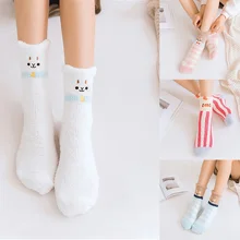 Женские носки с мультяшными животными, Рождественские теплые домашние носки-тапочки с объемными ушками, XRQ88