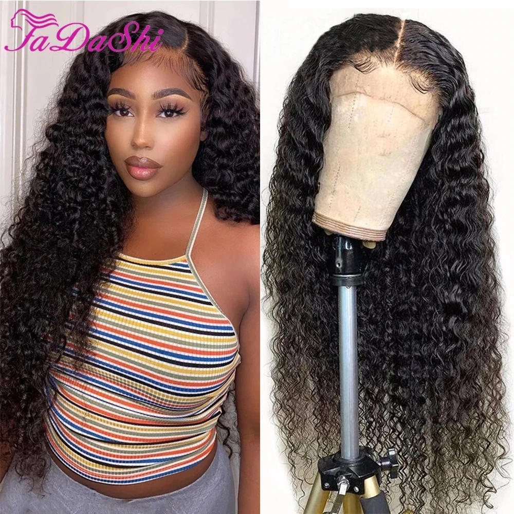 Hair Deep Curly 4x4 Closure Wig Human Hair Lace Front Wigs T Part 180% Density Pre Plucked Bleached Knots Wigs 13x1 Lace Wig