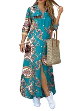  ZANZEA Bohemian Printed Women Shirt Dress 2022 Spring Autumn Long Sleeve Maxi Dresses Casual Lady OL Lapel Oversize Party Robe 7 