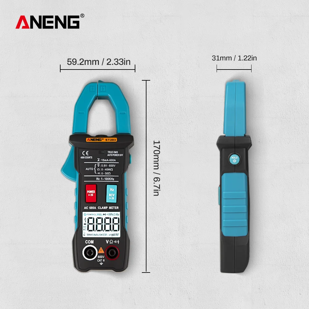ANENG ST203 4000 отсчетов полный диапазон True RMS цифровой мультиметр клещи AC/DC напряжение NCV сопротивление Авто Диапазон фонарик