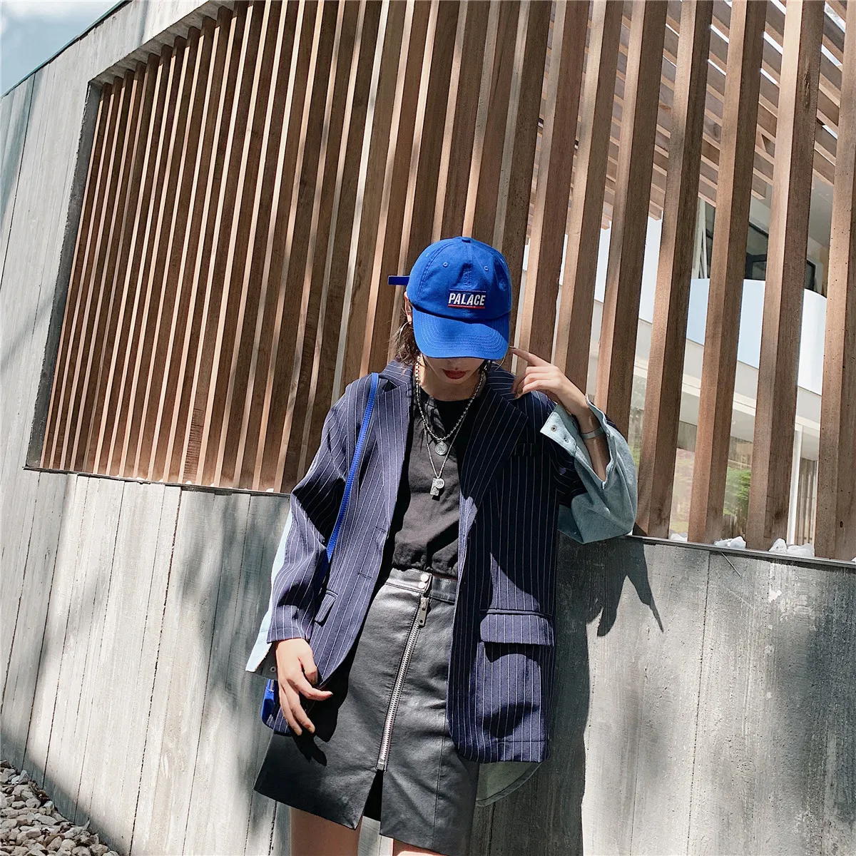 

2019 Autumn New Style Cowboy Spell Stripes Coat Suit Collar Single Breasted Long Suit C6-0543