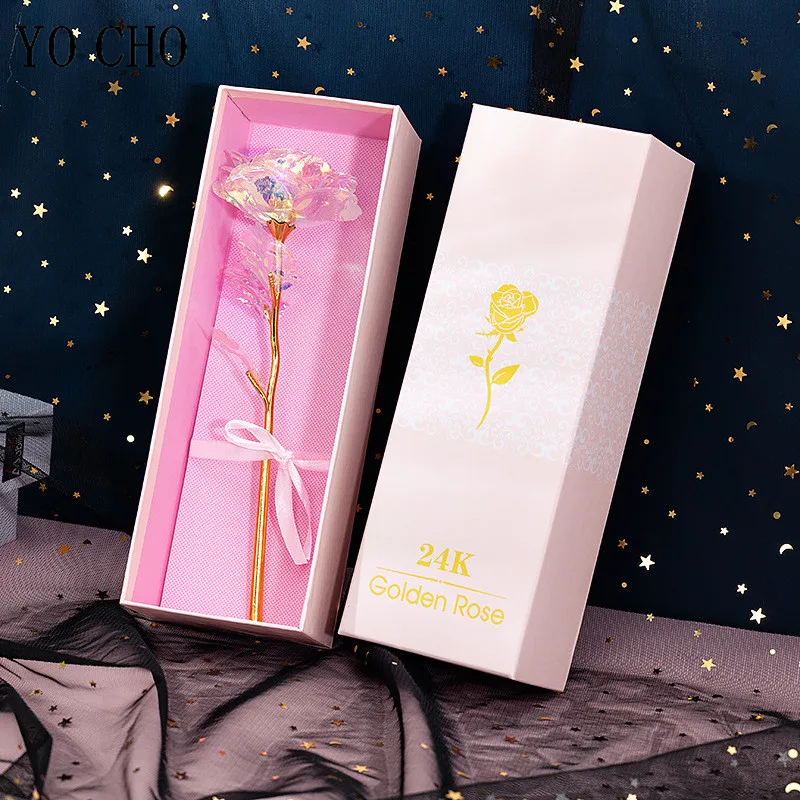 Drop Shipping Regalo Di San Valentino 24K Foil Rose Galaxy Box Placcato Oro Rosa Fiore Fiore Artificiale Forever Love Wedding Decor