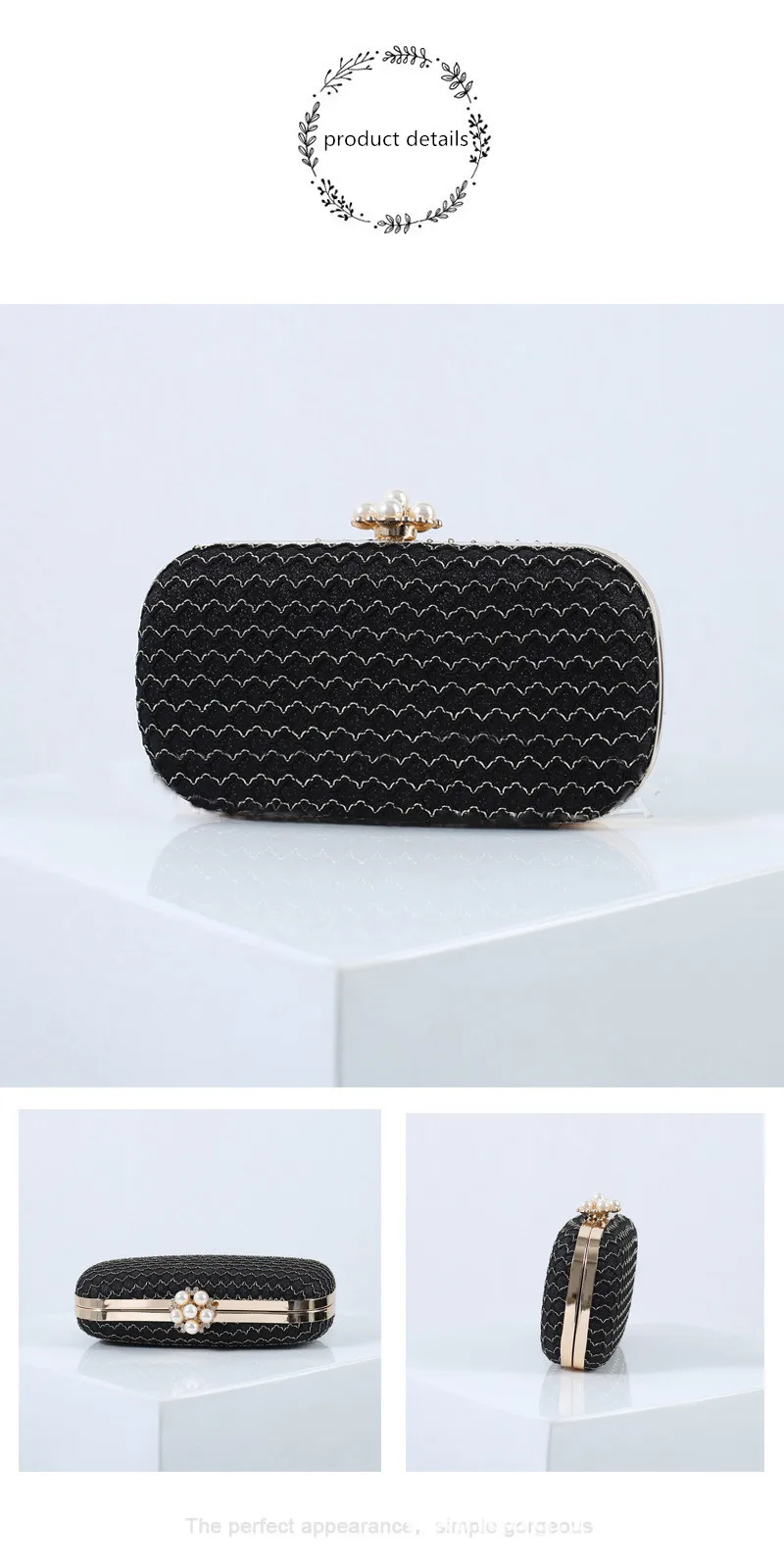 Luxy Moon Black Sequin Corrugated Evening Bag Front View
