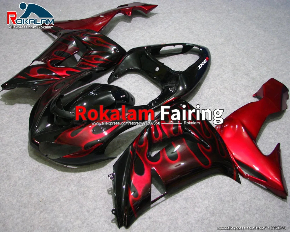 

ABS Plastic Kit For Kawasaki Ninja ZX10R 2006 2007 ZX-10R 06 07 Black Red Flame Motorcycle Fairing (Injection molding)