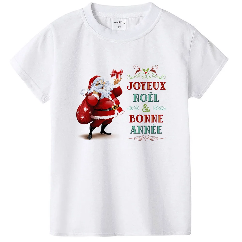 1 предмет, Joyeux Noel And Bonne Annee, Рождественская одежда для всей семьи, белая футболка одинаковые футболки для всей семьи для мальчиков и девочек и родителей Милая одежда для малышей