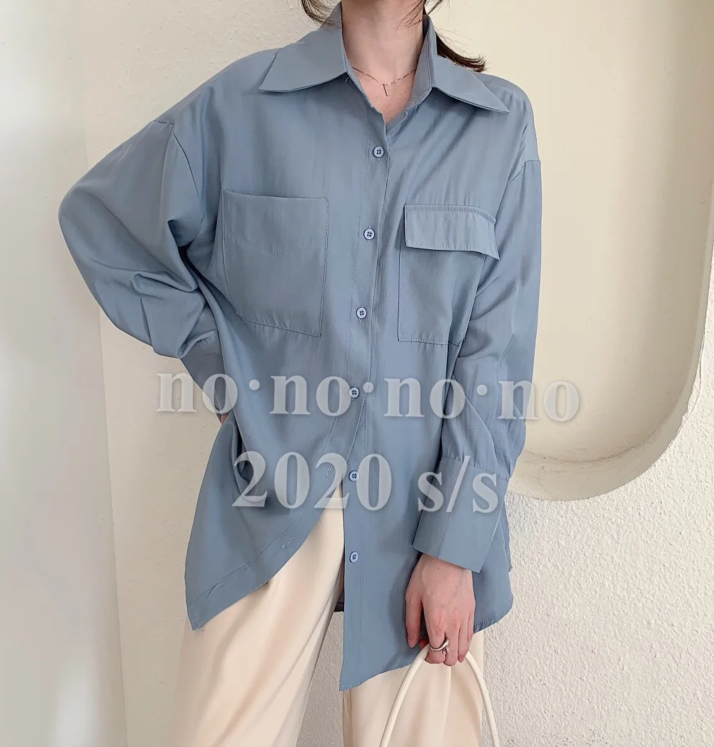 

ZOSOL Korean Style New Style Solid Color Loose Versitile Elegant Chic Pocket Shirt Top for Women