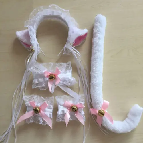 New Women Cat Maid Cosplay Neko Costume Plush Lace Ears Headbands Tail Halloween |