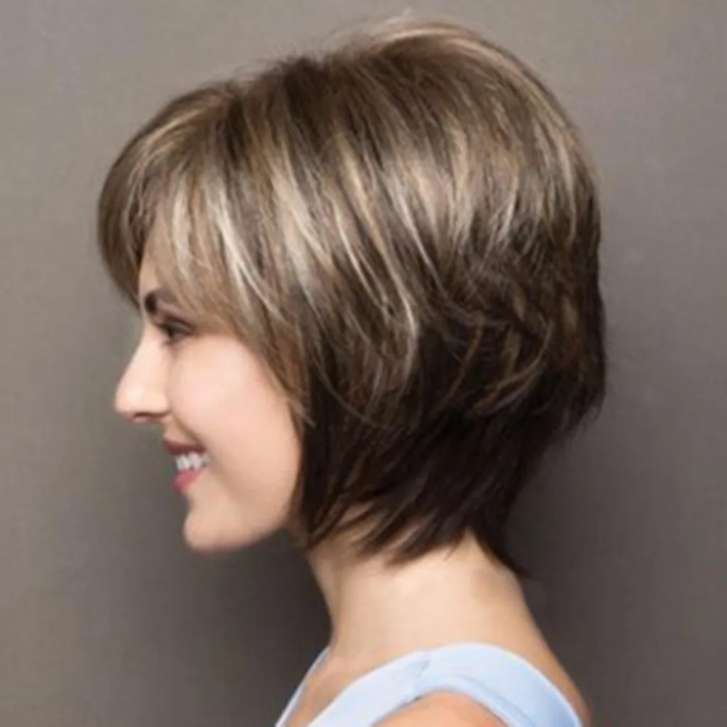 Lady Short Ombre Brown Blonde Synthetic Wigs With Bangs for Women bob Hairstyle Cosplay Natural Hair Wigs