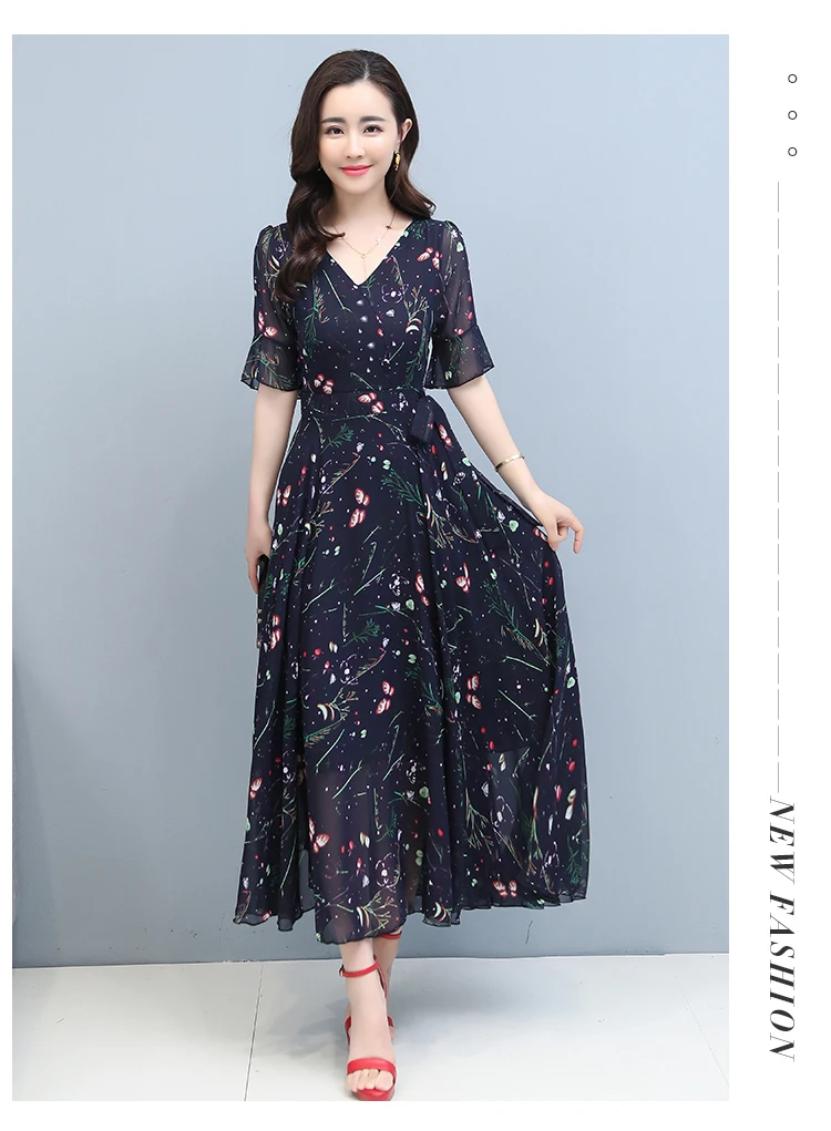 קיץ בציר בתוספת גודל Boho ארוך שמלה קיצית 2021 פרחוני שיפון מזדמן חוף Midi שמלת קוריאני נשים Bodycon המפלגה מקסי Vestidos