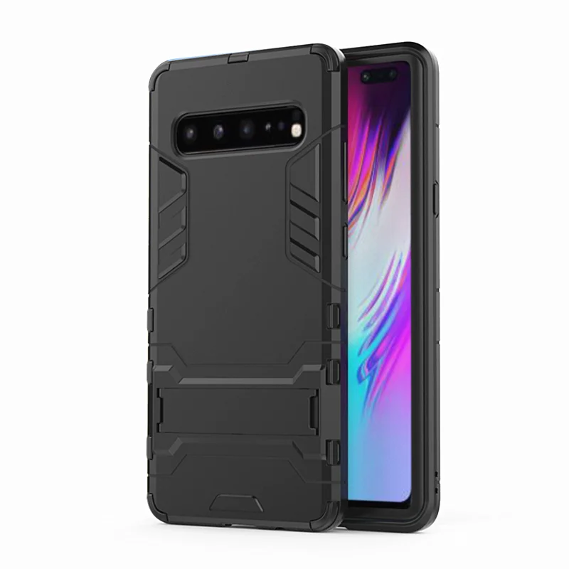 black Samsung чехол-гибрид с защитой от ударов и прочной броней и подставкой Чехол для телефона для Galaxy S10 плюс S10E S7 S8 край S9 Note10 плюс A90 A80 A50 A30 A70S M30S J8 - Цвет: black
