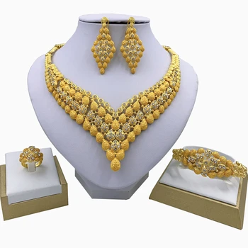 

New Fashion Charm African Bridal Earrings Ring Drop Jewelry Sets Classic Wedding Dubai Necklace Bracelet for Women Jewelry Set