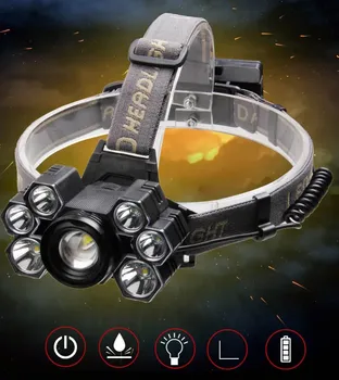 

High power usb rechargeable 7 LED headlamp Headlights for fishing and hurting zoomable built-in 18650 battery headlamps