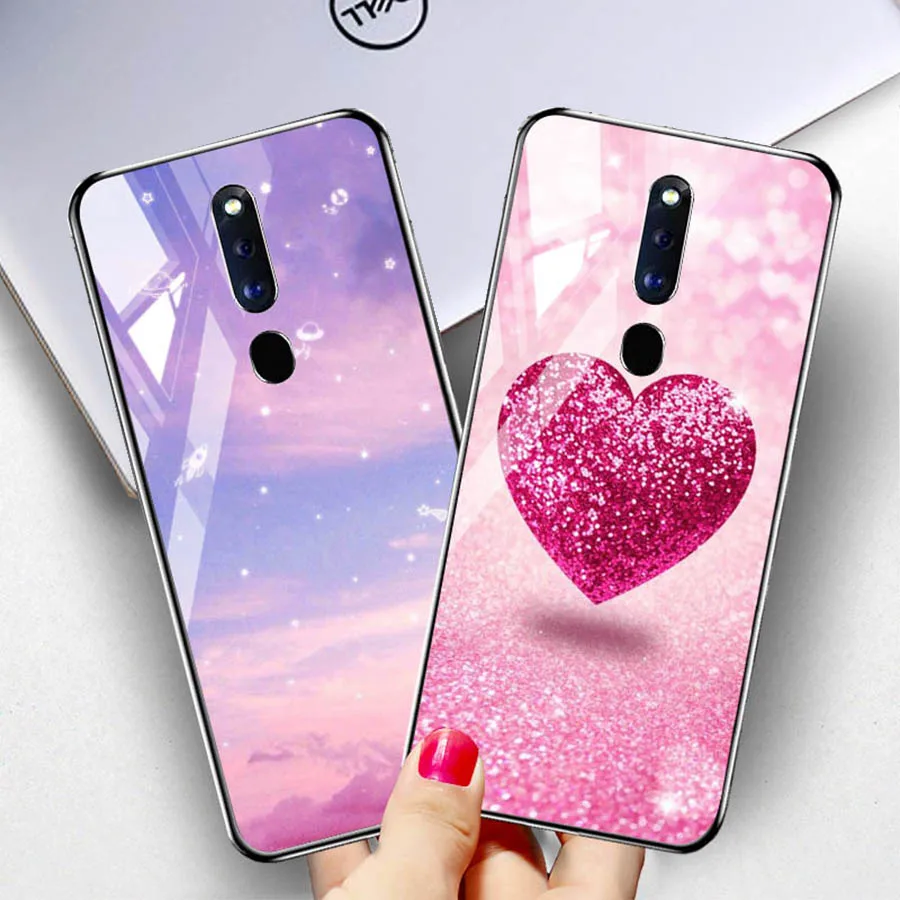 Чехол для телефона из закаленного стекла для OPPO F11 K1 Reno z, стеклянный чехол с цветком розы для OPPO F11 pro realme X lite Find X Cover