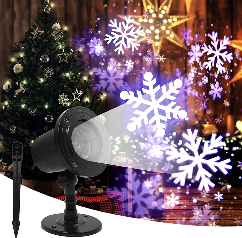 Snowflakes LED Christmas Projector Lights Outdoor Waterproof White Snowflake Laser Projector Lamp for Xmas Holiday Party Stage