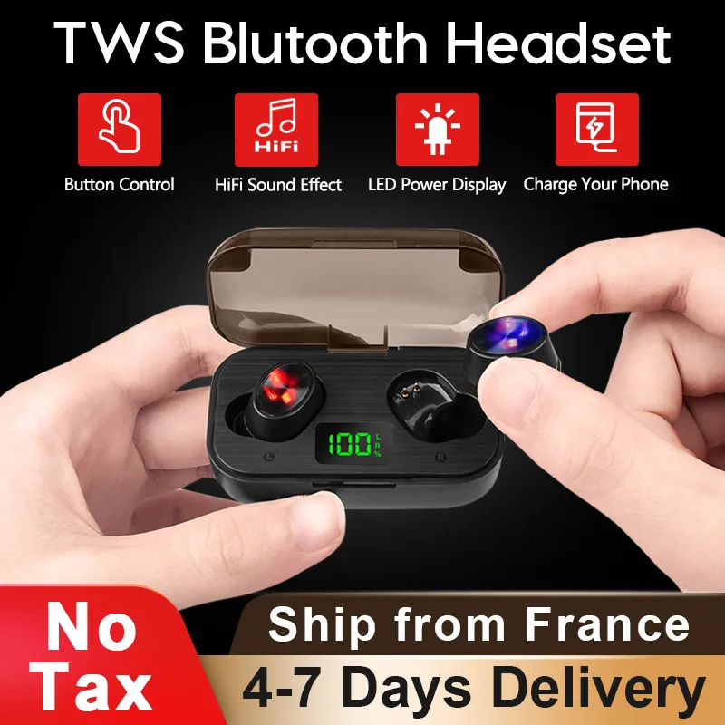 Беспроводные Bluetooth наушники TWS мини гарнитура Hi Fi светодиодный дисплей
