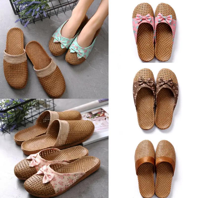 

Asian grass couple slippers Men Women Flax EVA outdoor Slippers Home Non-slip Thick Beach Summer Slipper