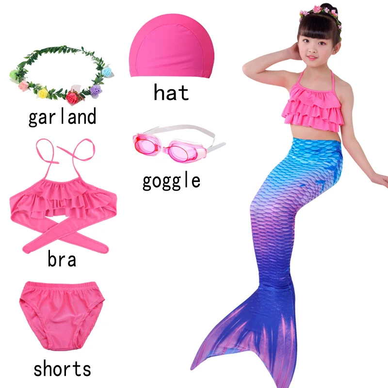; комплект из 3 предметов на Хэллоуин; детский купальник с хвостом русалки и шортами для девочек; платье для плавания с топом для девочек - Цвет: 6pcs with pink-G